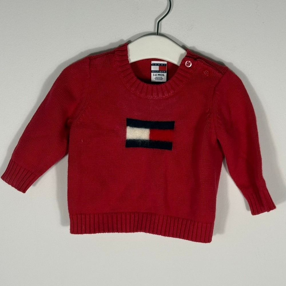Vintage Tommy Hilfiger Baby Red Flag Logo Knit Sweater 3-6 Months SOG-HYH 349018